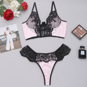 Lencería Sexy de Moda para Mujer, Conjunto de Dos Piezas con Encaje Bordado y Seda, Ropa Interior Divertida para Mujer - Product Image 5