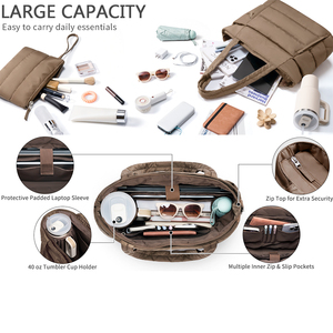 Borsa Tote da <span class=keywords><strong>Donna</strong></span> Grande Capacità con Tasche Multiple, Borsa a Spalla Trapuntata da Viaggio con Pochette per Shopping, Lavoro e Uso Quotidiano - Product Image 6