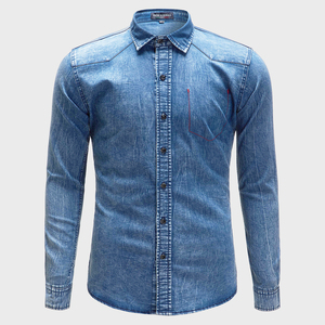 OEM Custom Logo Denim <strong>Men</strong> Shirts Casual <strong>Long</strong> Sleeve <strong>Jacket</strong> Factory Price <strong>Mens</strong> Jeans <strong>Jacket</strong> - Product Image 1