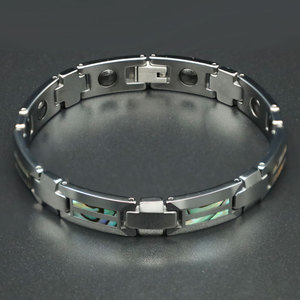 Men's Tungsten Steel Bracelet Inlaid With Seashell Geometric Design Gift Jewelry - Product Image 1