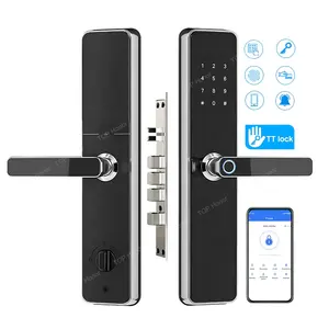 Handle Smart Keyless Entry Front Electronic Fingerprint Ttlock Tuya Cerraduras Digital Stainless Steel Punch Free Door Lock