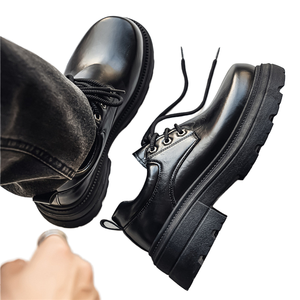 Chaussures pour hommes 2025 – Nouvelle collection automne – Style tendance à lacets pour le bureau et la carrière – Chaussures noires rehaussantes à semelle épaisse et résistantes à l'usure - Product Image 1