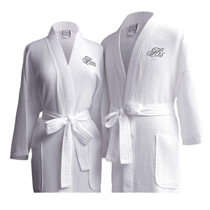 Wholesale Custom 5 Star Hotel Logo White Bath <strong>Robe</strong> Quick Dry Breathable 100% Cotton Kimono <strong>Waffle</strong> Spa Bathrobe - Product Image 1