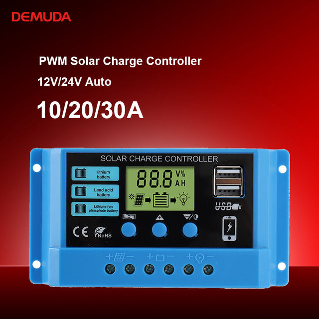 OEM/ODM Smart Mini PV Charger Regulator 12V/24V Manual Battery Solar Panel Controller 10A 20A 30A PWM Solar Charge Controller