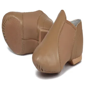 Sepatu dansa jazz kulit asli gaya klasik sol terpisah grosir sepatu kain melar baru tan hitam