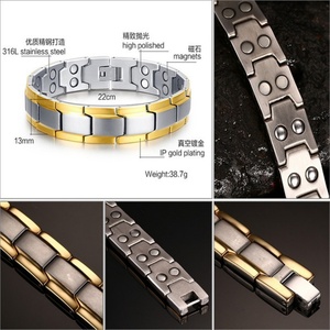 316 L Stainless Steel Anti-allergy <b>Silver</b>/Gold Plated Casual/Sporty Arthritis Relief Magnetic Unisex <b>Bracelet</b> with Custom Logo - Product Image 5