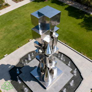 Senzhao - Escultura de Acero Inoxidable Geométrica Grande de Arte Abstracto Moderno Personalizada, Escultura de Metal - Product Image 2