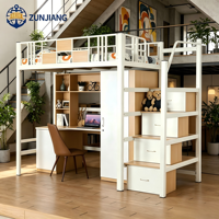 Lit mezzanine tout-en-un avec bureau, armoire et escalier - Lit de dortoir gain de place pour adultes