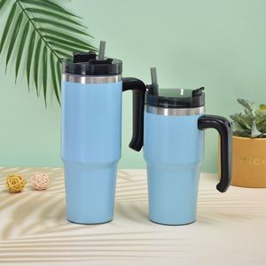 <b>Double</b> <b>Wall</b> Vacuum Insulated Stainless Steel Tumbler 20oz Car <b>Cup</b> With Handle Straw for Picnic Driving - Product Image 3