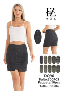 Minifalda entallada de cintura alta a cuadros para mujer con botones frontales, casual, de poliéster y algodón tejido, para todas las estaciones - Product Image 3