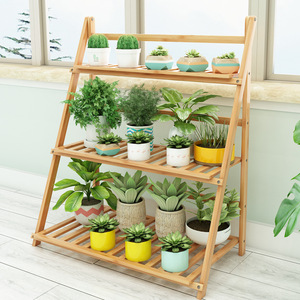 Bamboo Multi Layer Flower Pot Rack Foldable Standing Indoor Plant Shelf For Living Room Home Use - Product Image 1