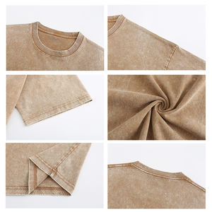 Lavado transfronterizo de 230g de talla grande para hacer una camiseta de flores fotocopiada antigua, jersey de cuello redondo pesado, Camiseta de algodón personalizada - Product Image 4