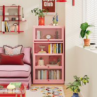 Bibliothèque Moderne en Métal Rose avec Portes en Verre pour Bibliothèque Domestique