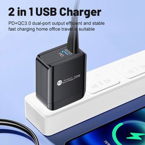 20W PD + <b>USB</b> QC3.0 Wall-Mounted Fast Charger with LED Lighting Design US <b>Plug</b> for Phone - Product Image 3