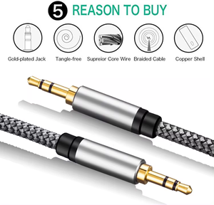 Hi-fi âm thanh nylon bện nam mạ vàng AUX dây <span class=keywords><strong>3</strong></span>.5mm Stereo phụ trợ âm thanh AUX cáp cho điện thoại xe hơi/nhà âm thanh nổi tai nghe - Product Image 2