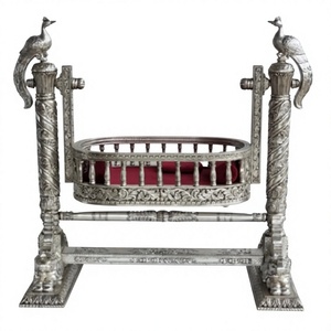 Peacock Design Baby Palna For Traditional Ceremonies Peacock Baby Swing for Naming Ceremony German Silver Cradle Baby Palna - Product Image 2