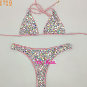 2025 nuevo conjunto de Bikini de diamantes brillantes verano playa Push up Halter traje de baño femenino cristal traje de baño mujeres Carnaval brasileño Bikini - Product Image 3