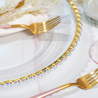 Plaque de chargeur de mariage en plastique ronde transparente en perles d'or, assiette décorative
