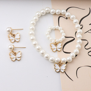 Butterfly Jewelry <b>Set</b> Imitation Pearl Gold Plated Necklace Earrings <b>Bracelet</b> Women's Party Fashion Accessories - Product Image 4
