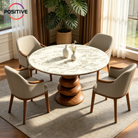 Table à manger ronde de luxe avec plateau en marbre terrazzo, base en bois massif, style design nordique, mobilier moderne pour la maison