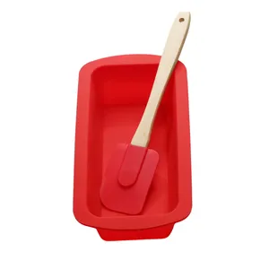 红色硅胶吐司模具矩形烘焙面包盘，带锅铲，用于厨房烘焙烤盘