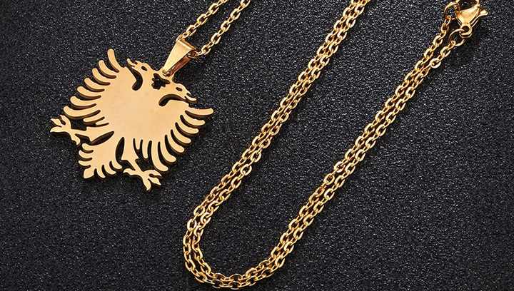 Set Gioielli Aquila Albanese – Collana E Orecchini In Acciaio Inox Lucido, Per Uomo E Donna, Regalo Simbolico