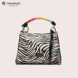 Paparazzi PA0092 Fashion Designer Zebra Pattern Girls Stylish Vegan Leather Crossbody Bag Women Handbag With Rope Handle