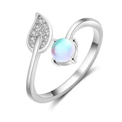 Semi-precious Gemstone Custom Women Fine Jewelry Wholesale Wedding Rings Adjustable 925 Sterling Silver Natural Moonstone Ring