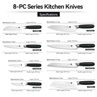 Set Pisau Dapur 2 Buah Bahan Stainless Steel, Pisau Santoku 7 Inci dan Pisau Serbaguna 5 Inci dengan Gagang POM, Pisau Koki Profesional