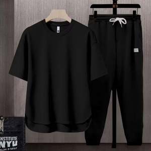 Conjunto de Dos Piezas de Verano para Hombre, Camiseta de Manga Corta y Pantalones Formales, Estilo Deportivo, Color Sólido, Venta al Por Mayor - Product Image 3
