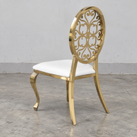 Chaise de banquet ovale à dossier sculpté en acier inoxydable doré, siège en cuir PU