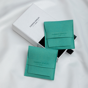Pochette personnalisée pour bijoux turquoise, sacs à bijoux en microfibre avec rabat et boîte à bijoux avec insert de présentation - Product Image 4