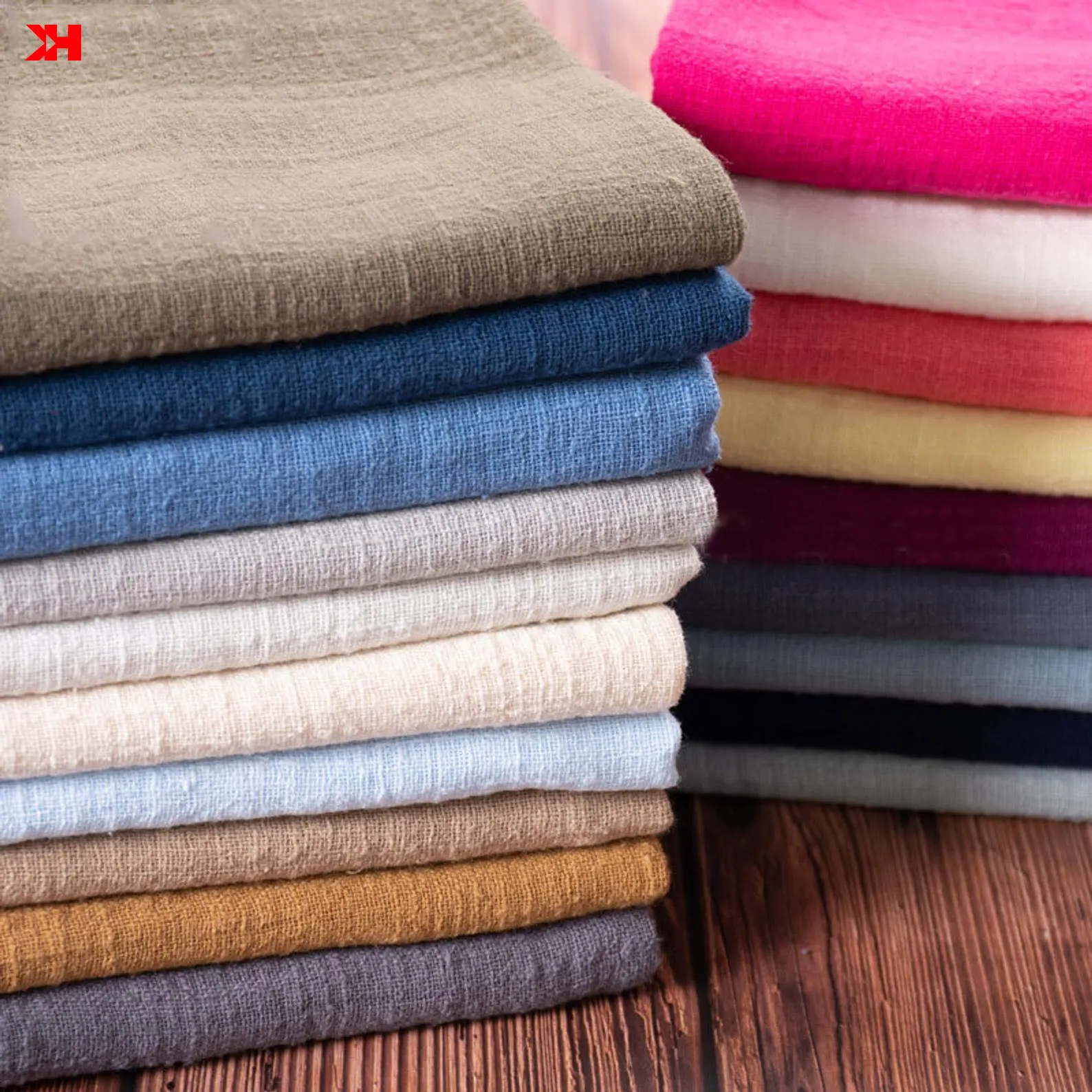 OEKO 100 stok gratis sampel dalam polos dicelup linen katun bambu kain digital kain cetak untuk garmen linen serbet