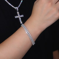 Gelang Moissanite Cuban Link Perak Sterling 925 Semi Pavé Zig-Zag Link 31-35g Perhiasan Hip Hop untuk Pria