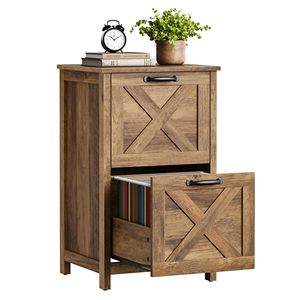 SENYU Armoire de classement verticale rustique style ferme à 2 tiroirs, gris vieilli, rangement de bureau pour papiers A4 et format lettre - Product Image 1