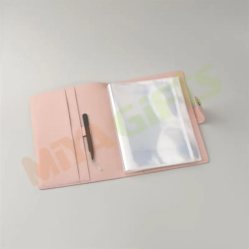 custom size large sticker album with rose pink lichi soft pu leather cover sticker collecting book