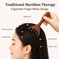 Peigne de massage en bois de santal doré naturel à six griffes, gratteur de méridiens du cuir chevelu pour les soins capillaires, vente en gros d'usine OEM ODM