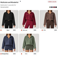 Sweat-shirt de sport pour femmes, veste à col rond coupe régulière, taille plus, avec fermeture éclair personnalisée, coupe courte, polaire, vêtements de yoga