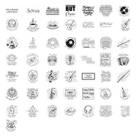50 autocollants décoratifs en vinyle imperméables sur le thème de la musique, noir et blanc, dessins animés