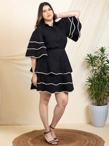 Women's Solid Thigh Length Shirt With Skirt <b>Ruffle</b> Sleeve Cord Set For Women Cotton Jumpsuits Western <b>Dress</b> for Women Stylish - Product Image 5