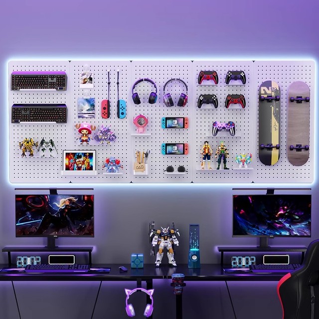 DIY Computer Room Gaming Colorful Steel Pegboard Shelf Floor Display Rack for Arious Products Wall Peg Board Portable Hanging