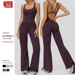 Tuta da Yoga spazzolata Cross-Back con Design a gamba larga leggermente svasata per <span class=keywords><strong>sport</strong></span> anti-sudore - Product Image 3