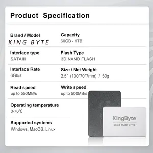 हाई-स्पीड 1TB सॉलिड स्टेट ड्राइव 2.5 SATA 3.0 एक्सटर्नल 6GB/s PC SSD 60G/128G/256G/512G/2TB विकल्पों के साथ नया उत्पाद