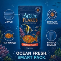 Sacs d'emballage personnalisés pour aliments de poissons tropicaux, en plastique transparent avec fenêtre, refermables à fermeture éclair, pochettes verticales pour aliments pour animaux de compagnie pour aquarium tropical