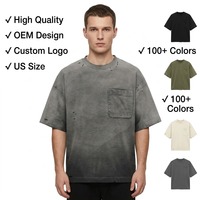 T-shirt Homme Col Rond Manches Courtes Coupe Décontractée avec Détails Déchirés et Bords Bruts Style Urbain Personnalisé OEM Effet Vieilli