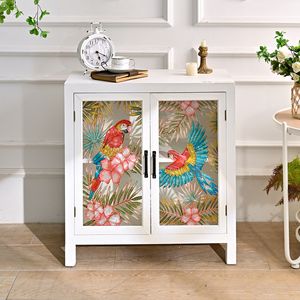 Aparador de Almacenamiento de Madera Blanco INNOVA, Mueble de Diseño Moderno con Puerta de Vidrio para Sala de Estar, Entrada, Comedor, Estilo Rústico - Product Image 1