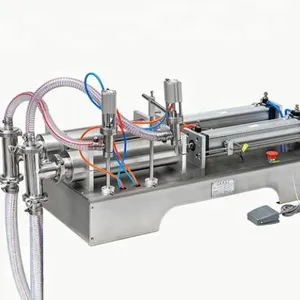 Máquina neumática de llenado de líquido volumétrica de doble cabezal, tarro de pistón horizontal/máquina de llenado de botellas para zumo líquido