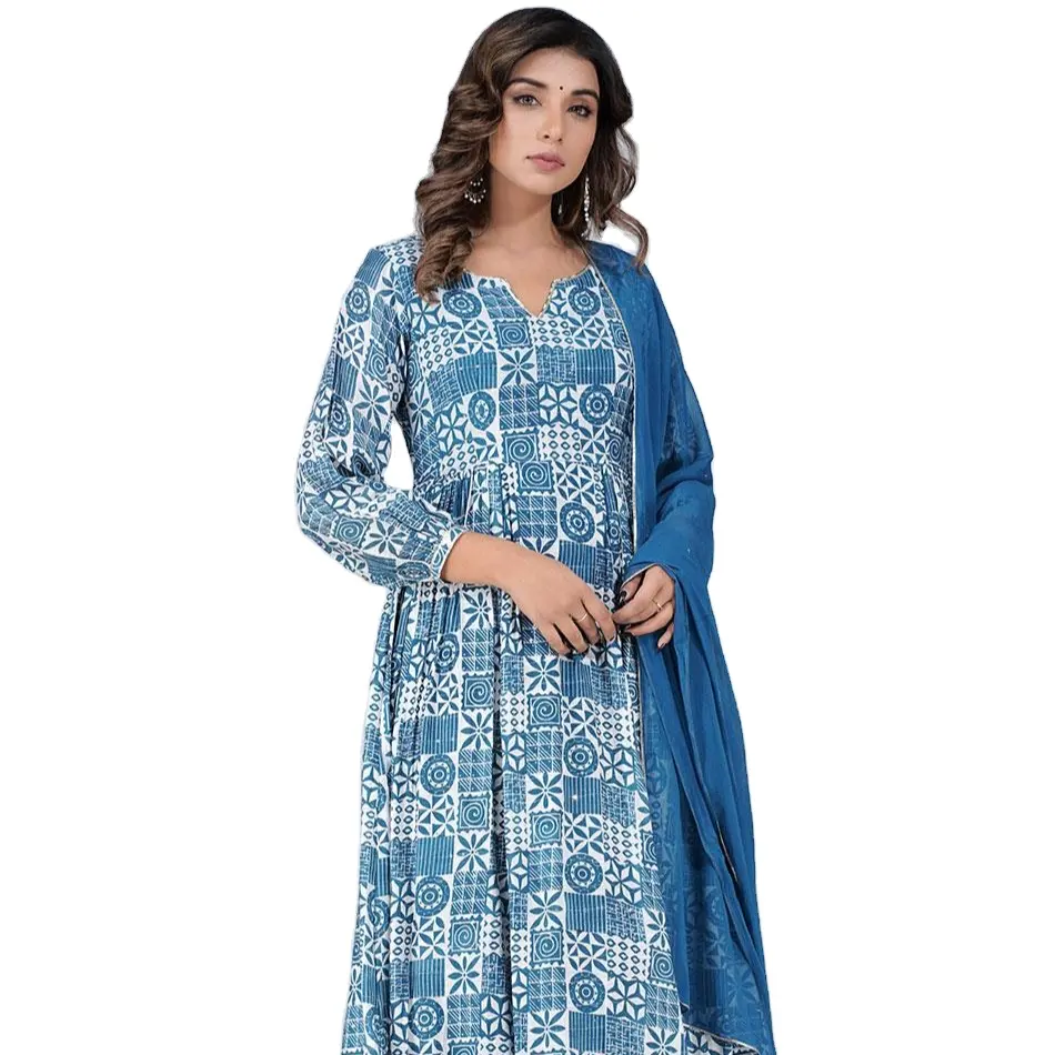 Best Selling Blue Anarkali Dress for Women Wholesale Custom Designer Ethnic Wear Salwar Suit