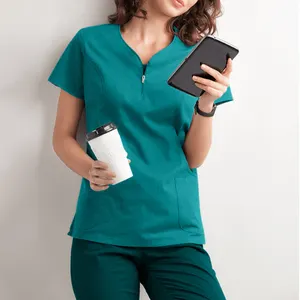 定制标志和颜色护士制服批发库存医院员工护士带绿色连衣裙