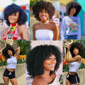 Perruque bob <span class=keywords><strong>afro</strong></span> de cheveux naturels crépus — ali queen, cheveux humains vierges, haute densité, 100% cheveux humains, bandeau sans colle, coupe courte pixie, pour femmes, vente en gros - Product Image 5